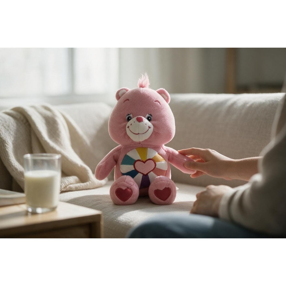 Care Bears Hopeful Heart Bear 12in Plush Pink Rainbow Heart 2005 Stuffed Animal